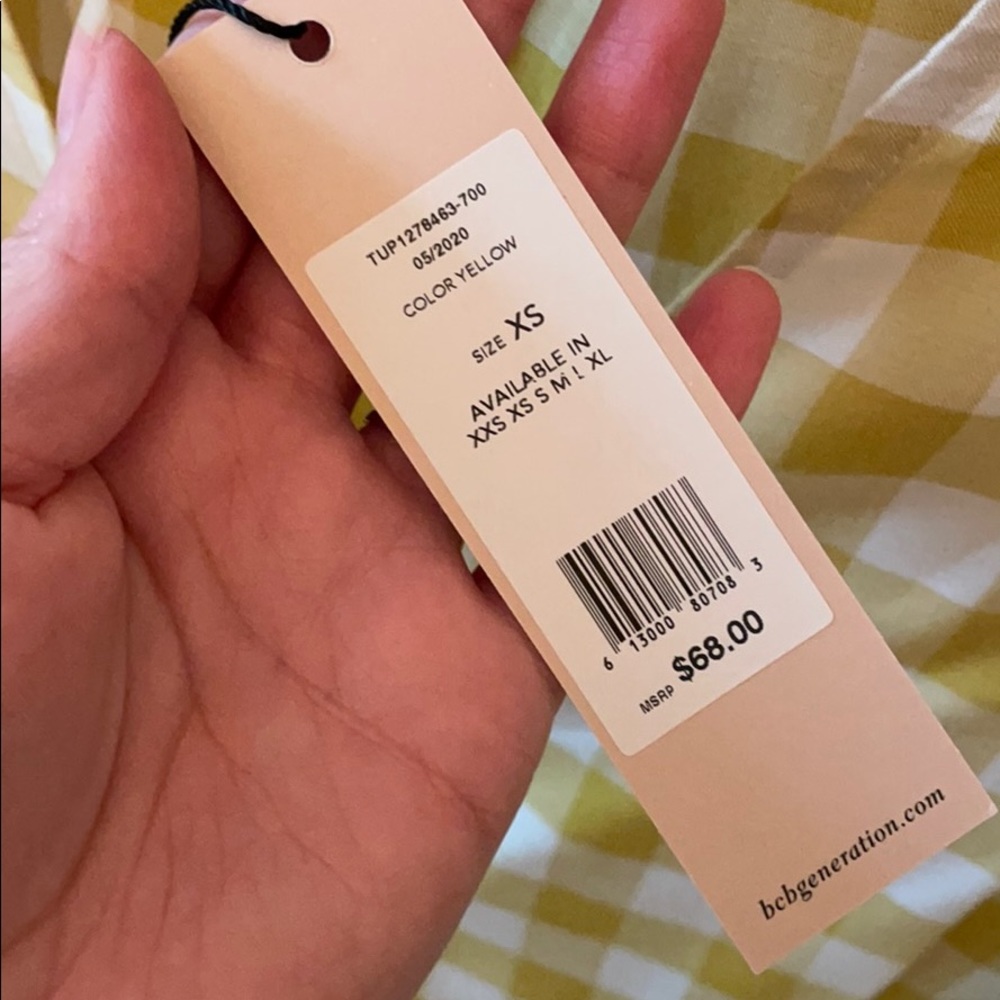 BUY 2 GET 2 FREE! BCBG Gingham Yellow Top - Picture 4 of 6